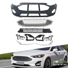 For 2019 2020 Ford Fusion Front Bumper Cover+Upper Lower Grill+Fog Light Sets