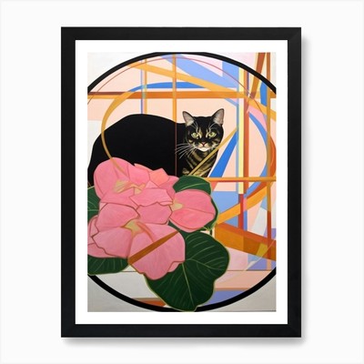 Amaryllis mit Katze 2 Abstrakt Exp Gerahmtes Wandbild Poster Leinwanddruck Bild
