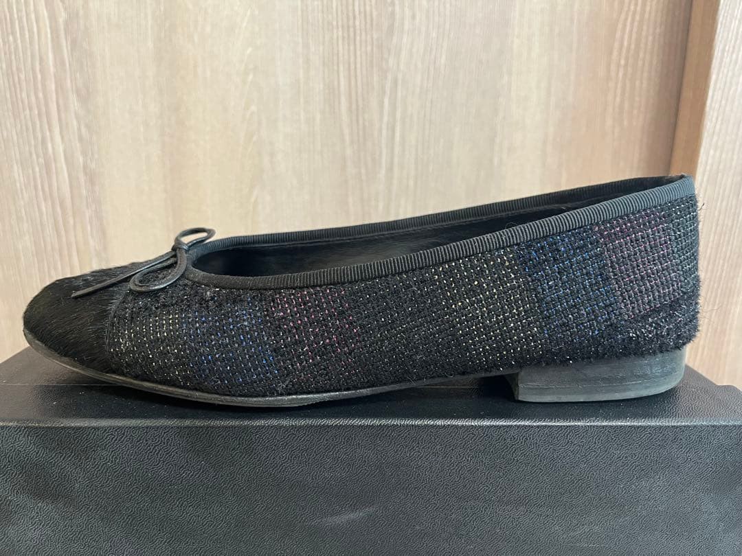 Chanel Ballet Flats Shoes Black Tweed Embroidered Logo Size 38 US Abt8 For Women thumbnail 21