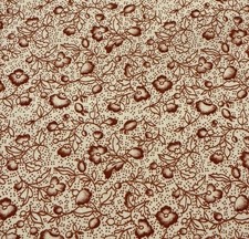 Unbranded Small Floral Print Fabric Dark Red Ivory w/ Dots 44  BTY