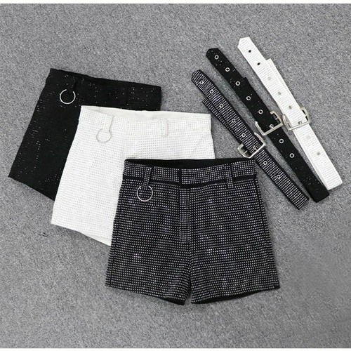 Women Crystal Glitter Shiny Shorts with Belt Hot Pants Dance Punk Clubwear - Picture 3 of 18