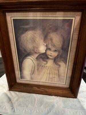 レア PLANTER BOY KISS itabamoe アート 原画 kyne RARE Framed Print by Margaret Kane “little Kiss”. Big Eyes Art