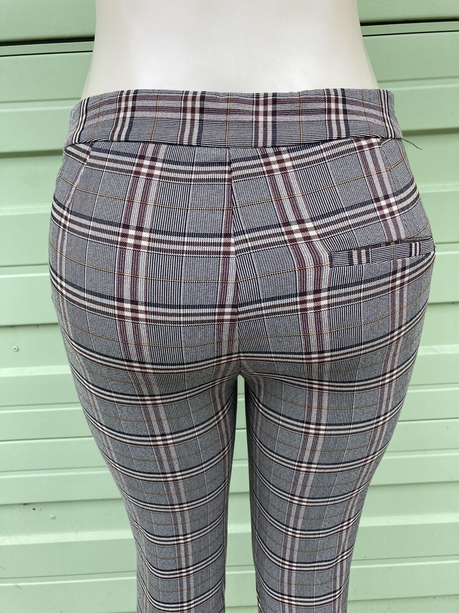 NEW ZARA BROWN CHECKERED CIGARETTE PANTS TROUSERS size S WAIST 25