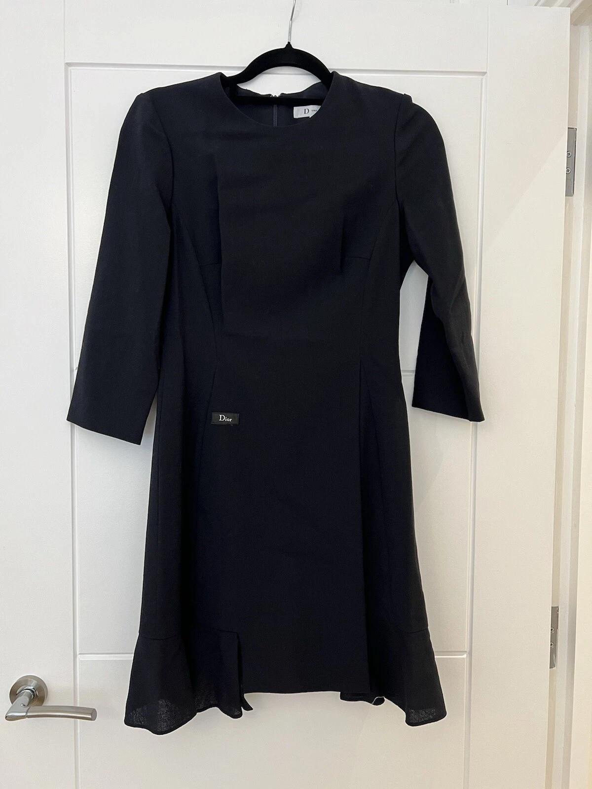 Abito uniforme Dior blu navy 100% lana sottile UK 8 FR 36 EU 38 IT 40 S lunghezza ginocchio