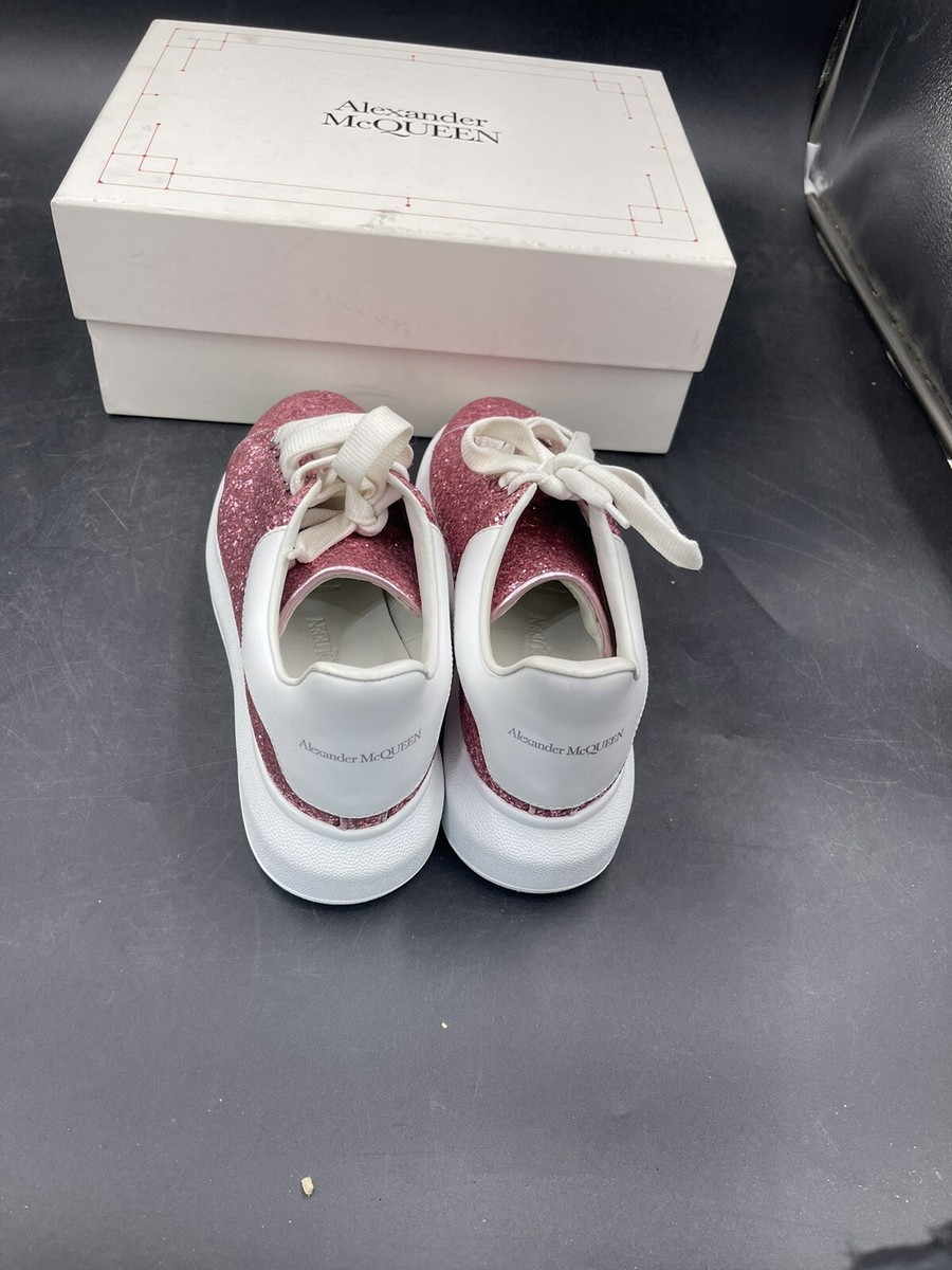 Alexander McQueen Pink Glitter Low Top Lace Up Sneakers, 38 1/2 J