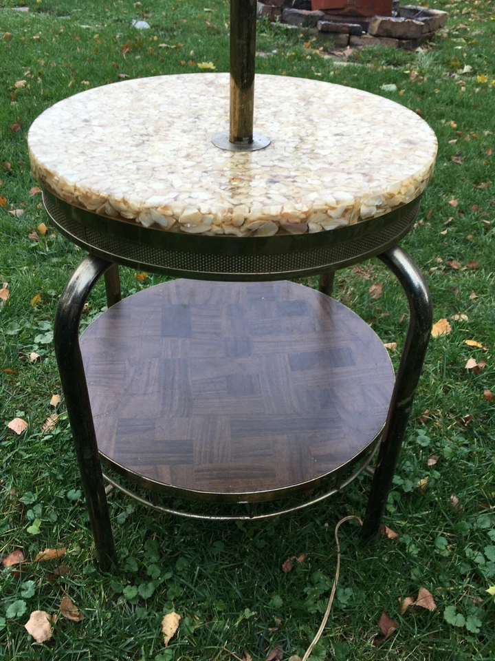 Mid Century Modern Marble top table floor pole lamp 3 Frosted glass spot lights - Image 4 of 4