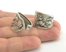 Spoon Ring Flower Patterned Boho Antique Silver Plated Brass 8Us Adjustable 961