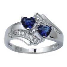 1Ct Blue Sapphire Heart Cut CZ Engagement Wedding Ring Solid 925 Sterling Silver