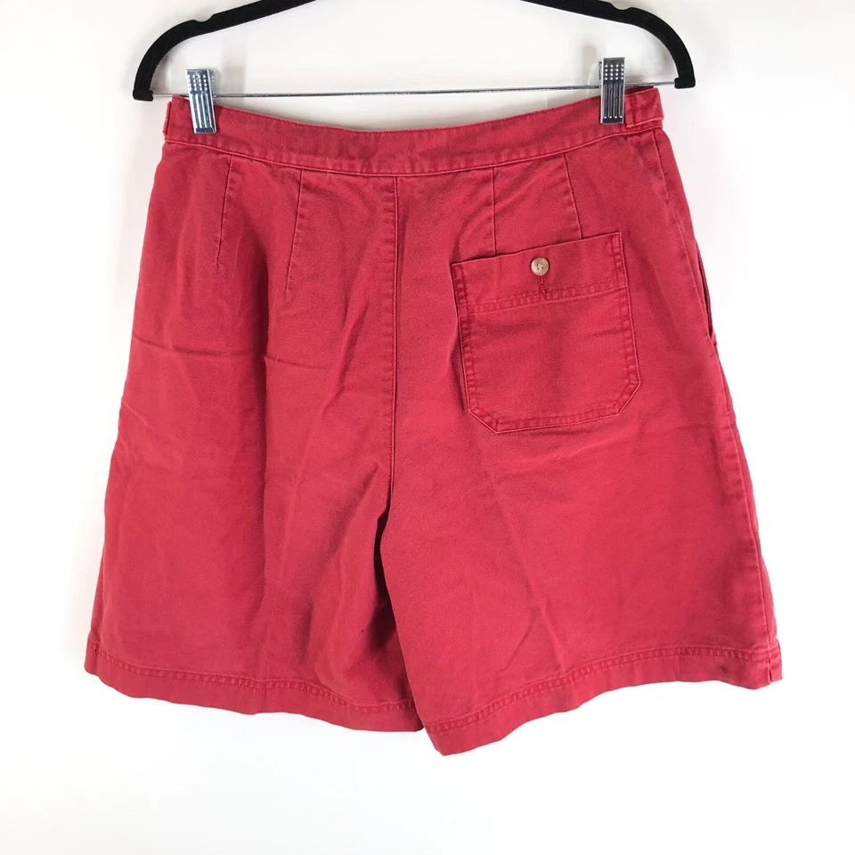 Pantalones Cortos Informales Vintage Eddie Bauer Rojo Plisado Frontal Algodón Cintura Alta Talla 12 Foto 2 de 3