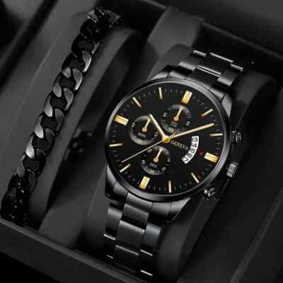 Men's Stainless Steel Luxury Quartz Watch   Business Style Bracelet Wristwatch