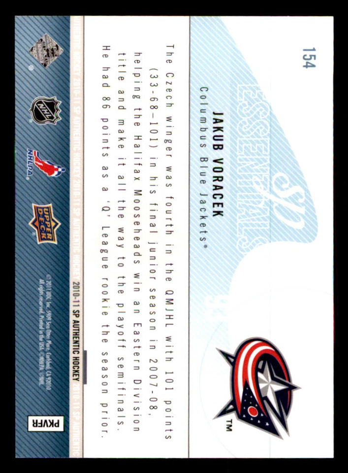 2010-11 SP Authentic #154 Jakub Voracek ESS /1999 - Image 2 of 2