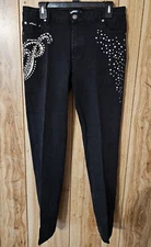Platinum Plush Jeans Junior 15 Black Studded Straight Leg Zipper Decorated