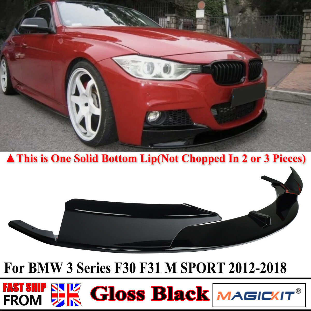 FOR BMW 3 SERIES F30 F31 M SPORT FRONT BUMPER SPLITTER LIP SPOILER GLOSS BLACK