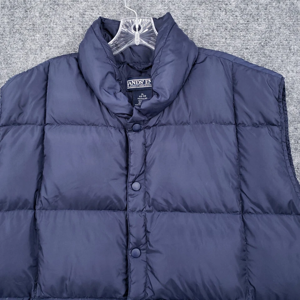 Lands End Vest Mens XL 46 48 Blue Goose Down Puffer Snap Outdoor Sleeveless - Image 3 of 4