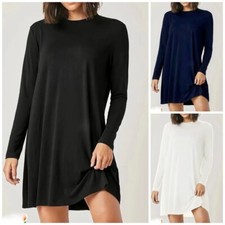 WOMENS  LADIES LONG SLEEVE  ROUND NECK TUNIC DRESS RELAXED FIT SIZE UK 8-26
