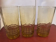 LIBBEY CASCADE 29411 YELLOW AMBER 12oz BEVERAGE DRINK GLASS LOT 3 VINTAGE