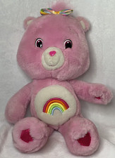 CARE BEARS "Cheer Bear" Rainbow Bow Pink Plush 14" 2007 VINTAGE