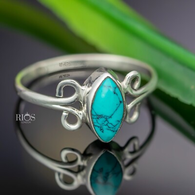 925 Sterling Silber Türkis Marquise Oval Edelstein Damen Boho Ring Geschenk Box
