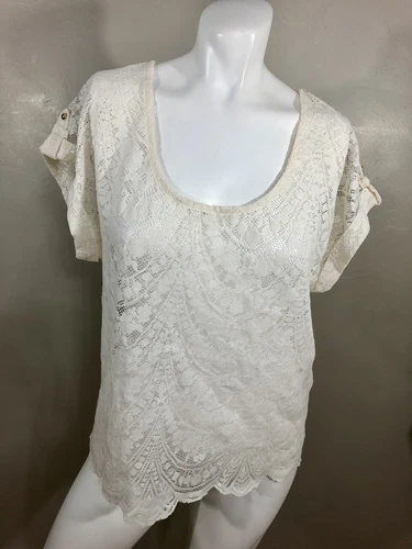 Charlotte Russe Ivory Lace Short Sleeve Top Large