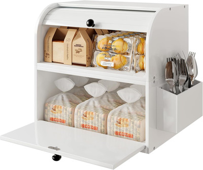 Bread Box for Kitchen Countertop, Double Layer Bread Boxes, Bamboo Bread Storage