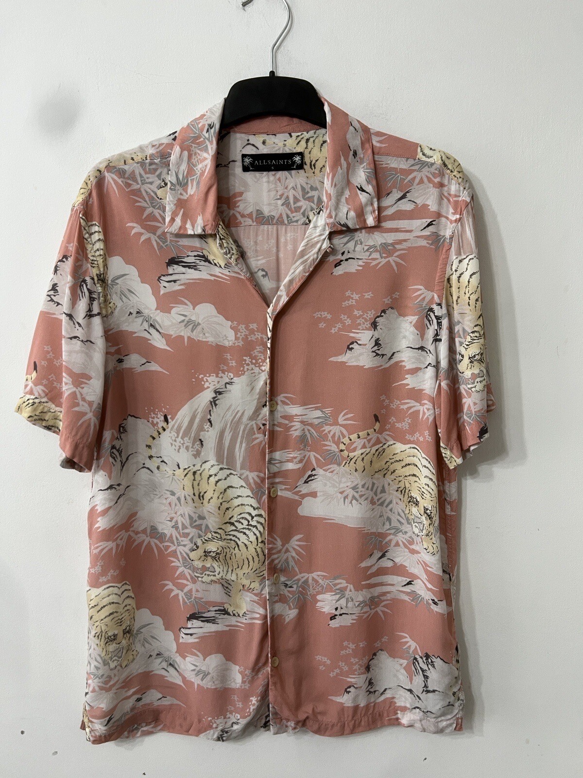 All Saints Mens Shirt S Pink Borneo Tiger Japan Oriental Print Short Sleeve eBay