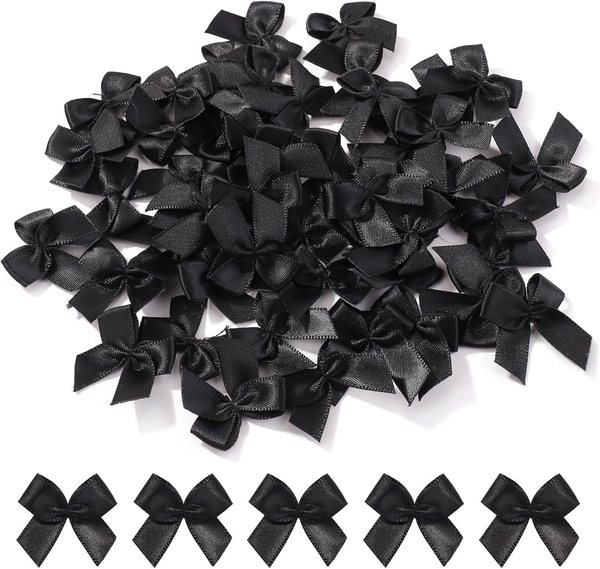 Jollybows Mini-Satinband-Schleifen, 2,5 Cm, Schwarz, 100 StüCk, Kleine Bastelsch-image
