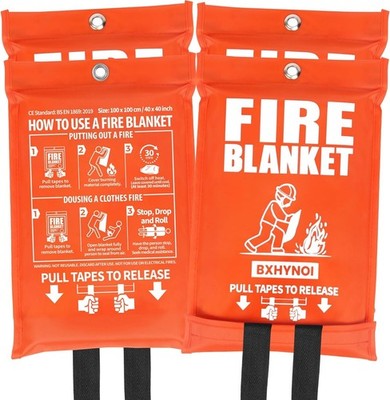 Fire Blanket 4 Pack 40'' x 40'' Prepared Emergency Fire Blanket Home & Kitchen W/