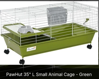 PawHut 35"L Small Animal Cage Green Rabbit Chinchilla Guinea Pig Steel Indoor Lg - Photo 1/4