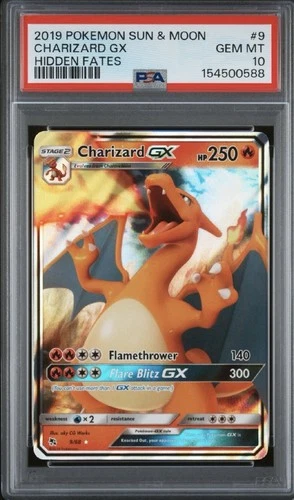 2019 Pokémon Sun & Moon Hidden Fates Charizard GX 9/68 — PSA 10 GEM MINT