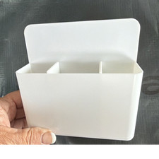 White Plastic Desktop Organizer Caddy/Bin, 3 Compartments, Magnetic Back