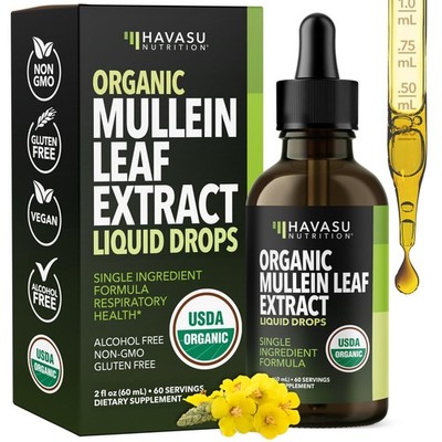 Mullein Drops for Lungs, USDA Organic Mullein Leaf Extract, 2 Fl Oz