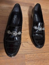 Brighton Erica Black Patent Croc Print Low Heel Loafers Size 8 1/2 M