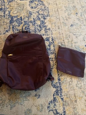 Tumi Voyageur Just In Case Plum Nylon Travel Foldable Backpack w/ Pouch NWT