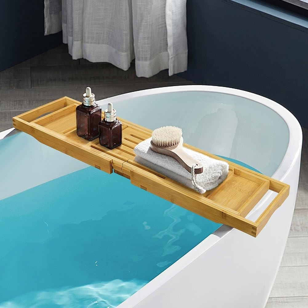 Eco-Friendly Bamboo Bathtub Tray - Stylish Collapsible Caddy for Bath Essentials thumbnail 4
