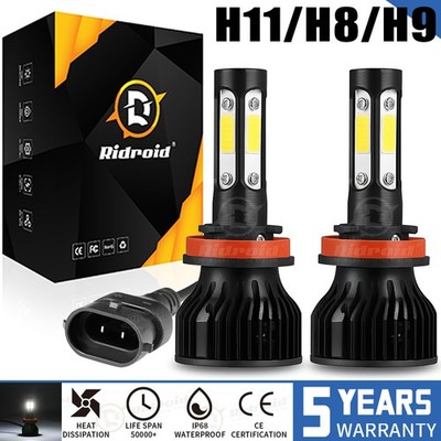 RIDROID H11/H8/H9 LED Headlight Super Bright Bulbs Kit 6000K White High/Low Beam