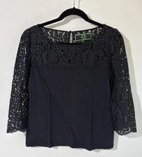 C. Wonder Women Black 3/4 Sleeve Laced Blouse M