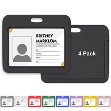 Horizontal Sliding ID Badge Holder w/ Clear Window Black ID Card Protector Pouch