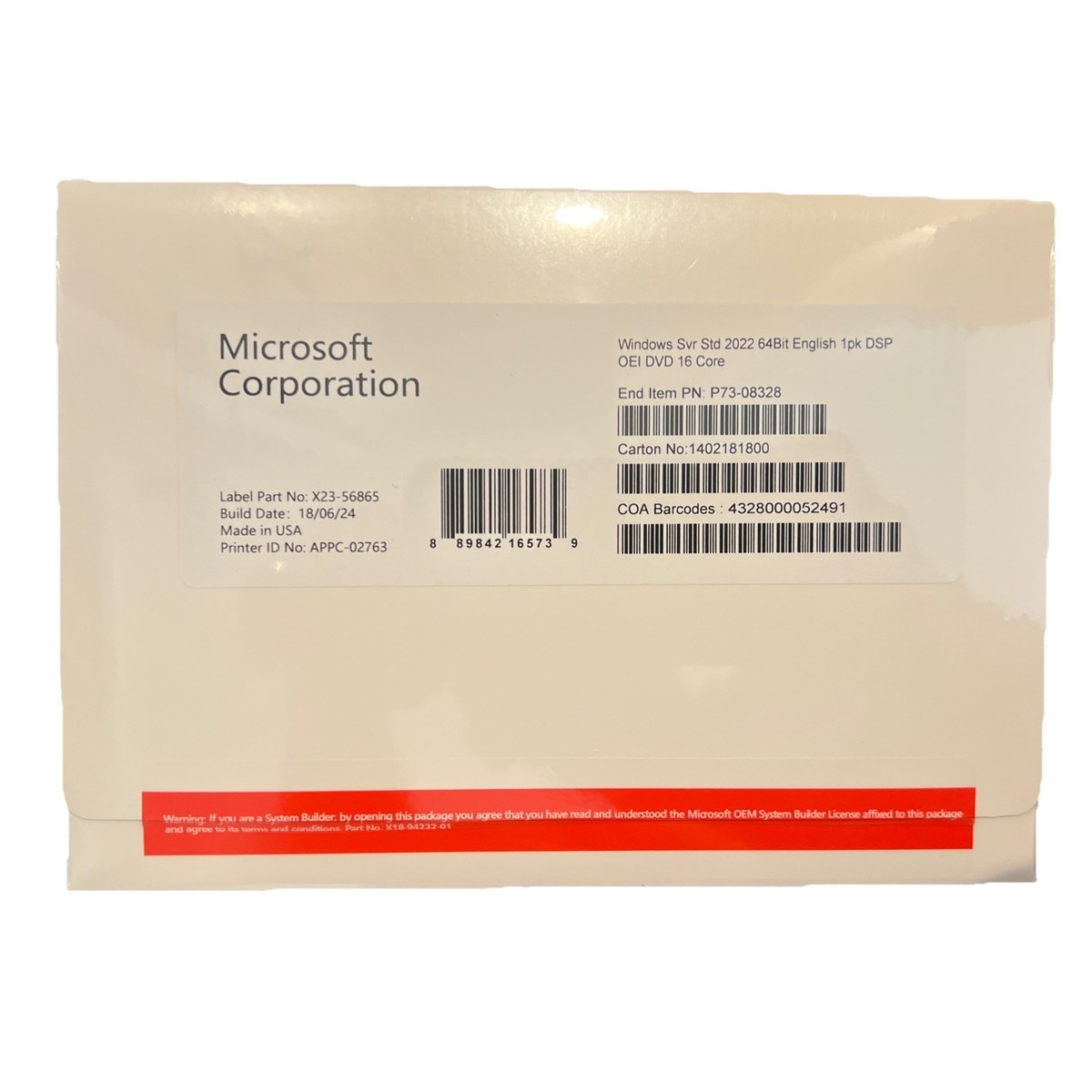 MicrosoftWindows11  「22年型」234GB コード付 Microsoft Windows Server 2022 Standard 64-bit License & DVD