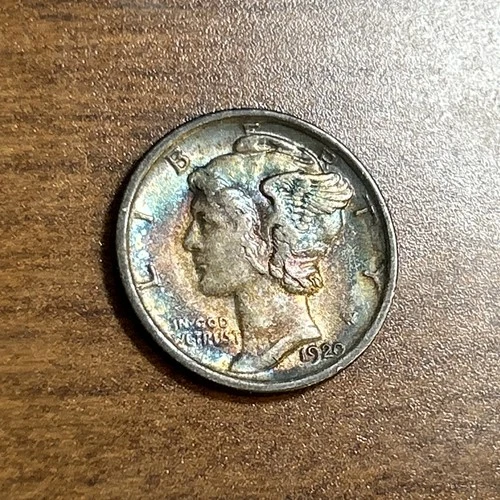 1920 P Mercury Silver Dime XF w/ Rainbow Toning