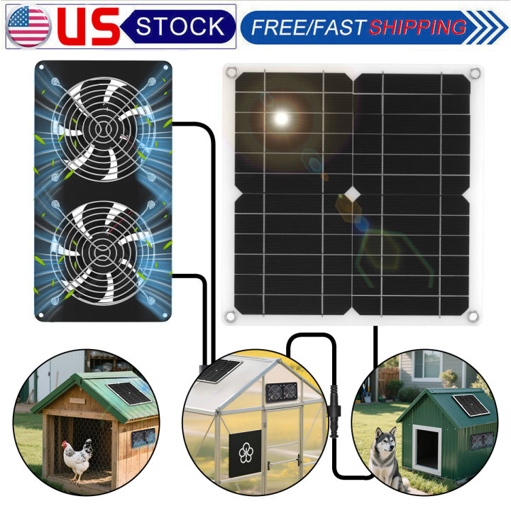 Solar Powered Dual Exhaust Fan Solar Panel Fan 15W For Greenhouse Shed Attic US