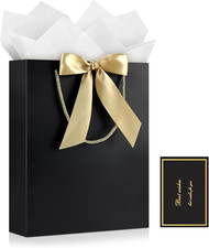 Gift Bag, 1PCS Gift Bags with Ribbon and 1 Greeting Cards 2 Tissue Paper, Portab