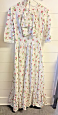 Handmade full length prairie dress & bonnet lace ruffle w 24" l 52" vintage 70s