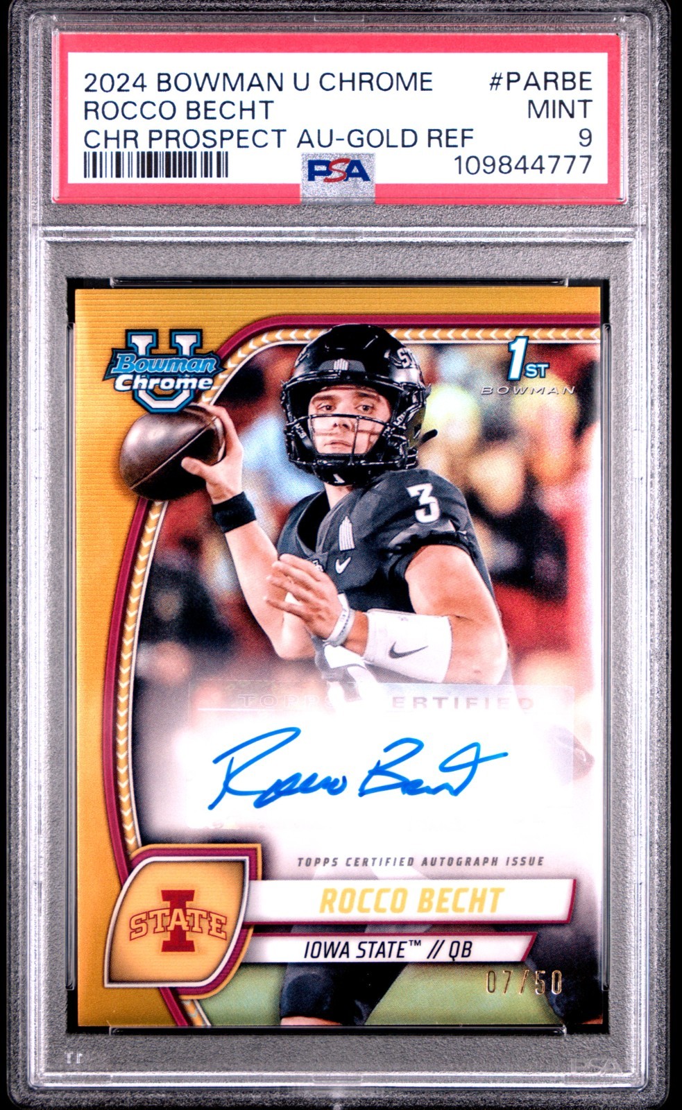 2024 Bowman U Chrome Rocco Becht Gold Refractor 1st Auto #07/50 PSA 9 Mint