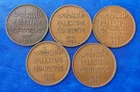 Complete Set of Israel Palestine 2 Mils British Mandate Coins - Lot of 5 Coins
