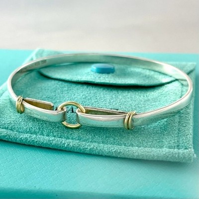 Original Tiffany & Co. Armreif Kreis Haken & Öse 18K Gold 925 Silber AFA4fe