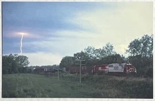 Vtg 1990 Soo Line Train Postcard Lightning Storm Ottumwa Iowa Carl H. Sturner