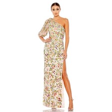 MAC DUGGAL 5567 Beige Floral Sequin CutOut One-Shoulder Side Hi-Slit Gown 2
