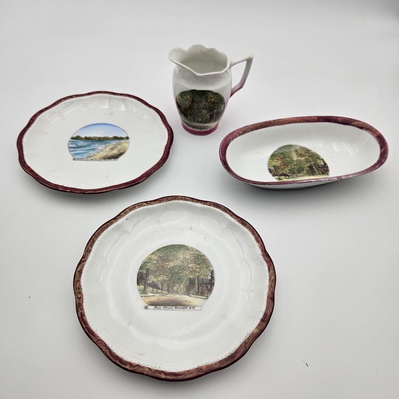 VINTAGE MATCHING LOT OF 4 NEW HAMPSHIRE NH SOUVENIR SMALL PLATES DISHES CREAMER