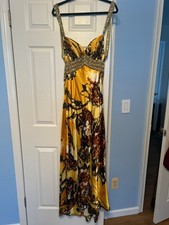 Yellow/Bronze/Black Floral and Animal Print Dave and Johnny Prom Dress size 1/2