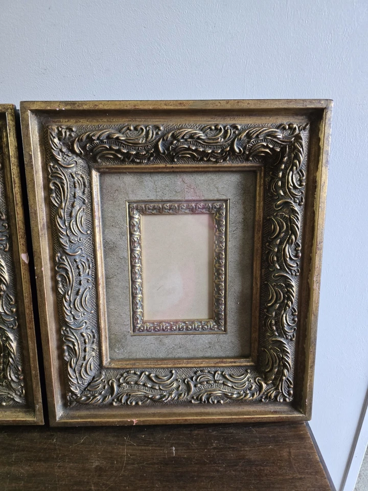 Set Of 2 Gold Ceramic Barque Victorian Style Picture Frame W/Glass Photo Sz 8x10 - Image 2 of 4